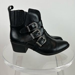 STEVE MADDEN PRAIRE LEATHER BUCKLE BOOTS